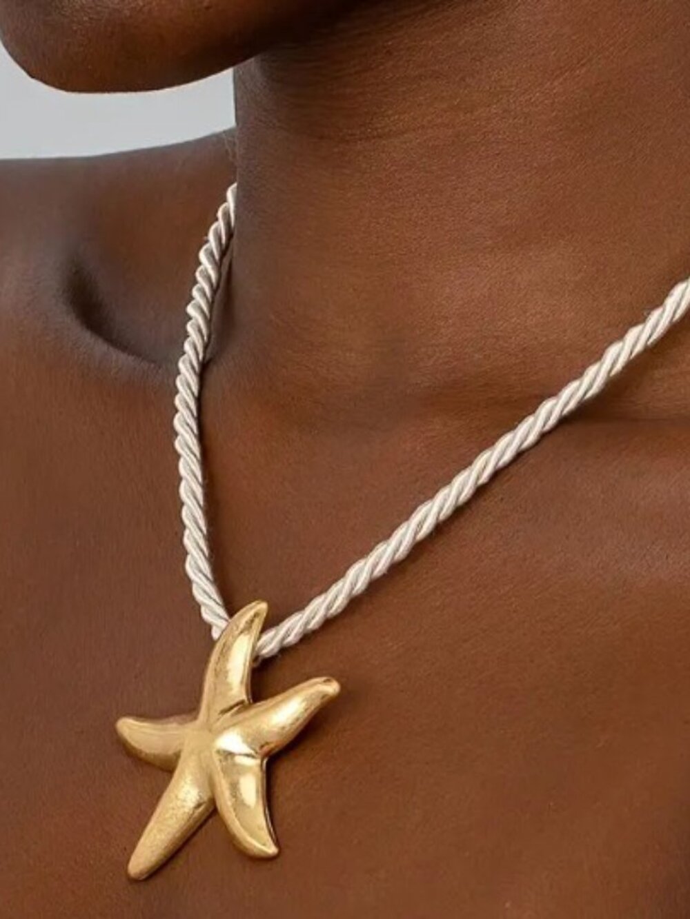 Oceanic Starfish Pendant Necklace Gold-Tone Copper Plated Statement Jewelry - Picture 2 of 7